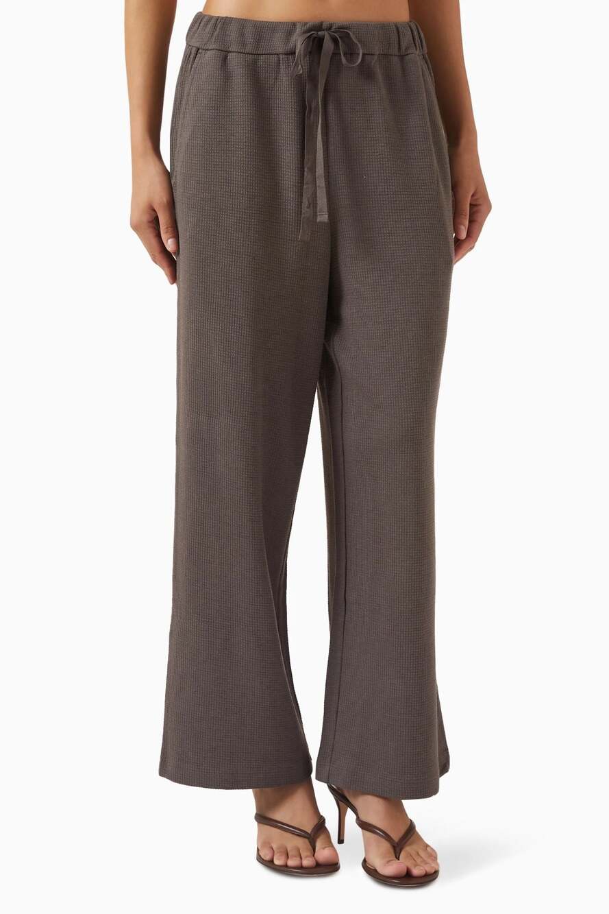 Eileen Fisher Organic Cotton Waffle Knit Wide-Leg Drawstring Pants